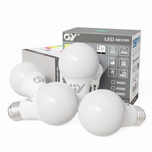 GY Glühbirne E27 mit Bewegungsmelder Lampe, E27 LED Kaltweiss 6500K 1050lm Leuchtmittel, 6,5W ersetzt 75W, automatische Ein-/Ausschalten, für Treppen, Toiletten, Garten, Balkon, Garage, 4 Stück von GY