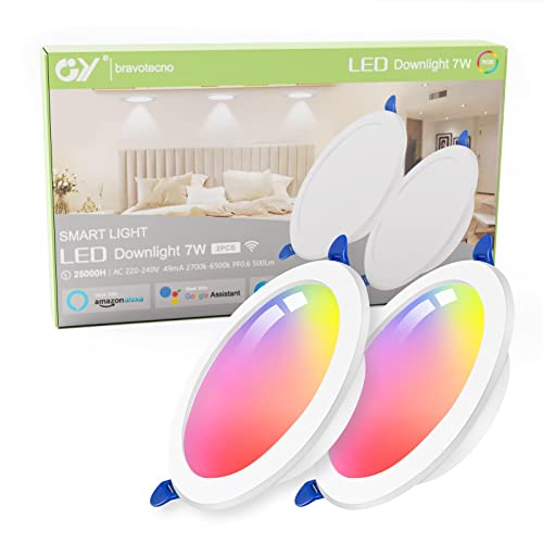 GY LED Einbaustrahler Spots 230V Flach Dimmbar,Smart Einbauleuchten Deckenspots Deckenstrahler Kompatibel mit Alexa/Google Home,7W 500lm,RGB Warmweiß-Kaltweiß Einbauspots für Wohnzimmer,2er Set von GY