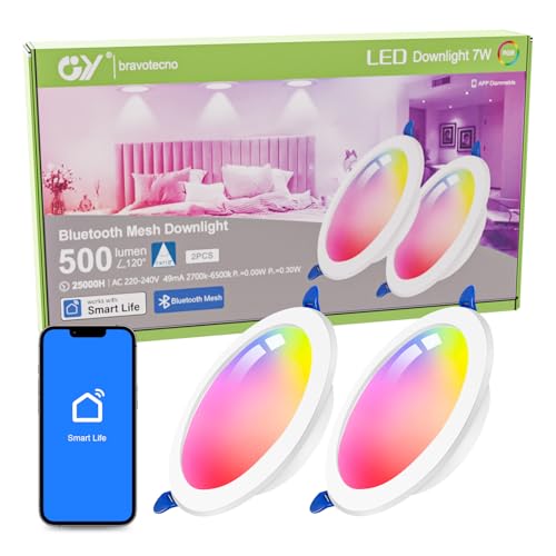 GY Mesh LED Einbaustrahler 230V Spots Flach Dimmbar,Smart Einbauleuchten Deckenspots Deckenstrahler Kompatibel mit Smart Home, 7W 500LM ersetzt 50W, RGB Warmweiß-Kaltweiß Einbauspots, 2er Set von GY