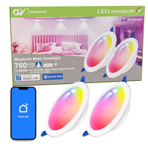 GY Mesh LED Einbaustrahler 230V Spots Flach Dimmbar,Smart Einbauleuchten Deckenspots Deckenstrahler Kompatibel mit Smart Home,9W 760LM ersetzt 90W, RGB Warmweiß-Kaltweiß Einbauspots, 2er Set von GY