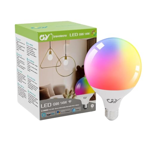 GY Alexa Glühbirne Smart Lampe E27 G95 14W 1400lm,Alexa Zubehör WLAN Leuchtmittel Kompatibel mit Google Home 2.4 GHz,RGB Dimmbar Warmweiß-Kaltweiß und Mehrfarbige Birne,1 Stück von GY