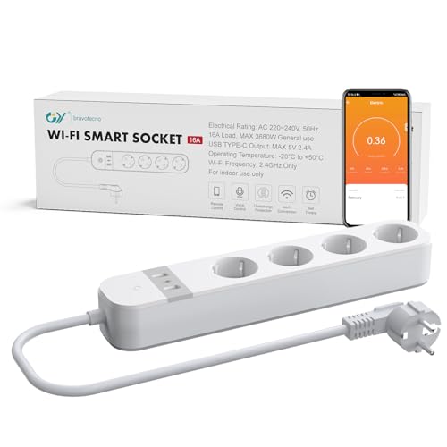 GY Smart WLAN Steckdosenleiste mit 4 Steckdosen + 2 USB A/1 Typ-C, Smart Mehrfachsteckdose mit Stromverbrauch & Fernsteuerung, funktioniert Alexa, Google Home, SmartThings Sprachsteuerung, 16A, 1.5M von GY