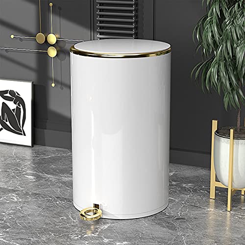 6l - Badezimmer MüLleimer Gold Kosmetikeimer Edelstahl,mit Softclose Eleganter Eimer FüRs Bad Abfalleimer Treteimer Stille Landung füR Bad, KüChe und BüRo,Schwarz (Weiß-6L) von GYCC