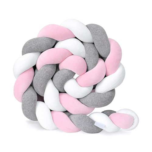 GYCF Braided Mat Cuddle Cushion, Decor Knot Pillow Bed Guard Rail, Braided Pillows Knotted Soft Anti-Fall All-Round Protection Pillow, Knot Nursing Cushion,White+Grey+pink,5 m von GYCF
