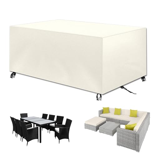 Abdeckung für Gartenmöbel Rechteckig, Abdeckplane Gartenmöbel 420D Oxford Gewebe Wasserdicht, Winddicht,UV-Beständiges, Abdeckung gartenmöbel Winterfest, 280x140x90cm (Beige) von GYCQRS
