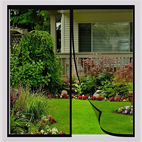 Fliegengitter für Fenster Schwarz, Magnet Fliegengitter Tür 130x80 CM, mit Klettverschluss, Waschen und Haltbar, Besten für Innen, Außen, Kunststoff, Holz, Aluminiumfenster von GYCQRS