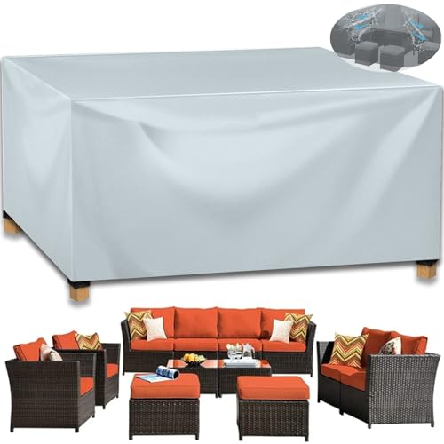 GYCQRS Abdeckung für Gartenmöbel Winterfest - 360x210x100cm Multi Größe Rechteckig Gartenmöbel Abdeckung Schneeschutz Wasserdicht Staubdicht Atmungsaktives Grau 420D Oxford Gewebe Tisch Schutzhülle von GYCQRS