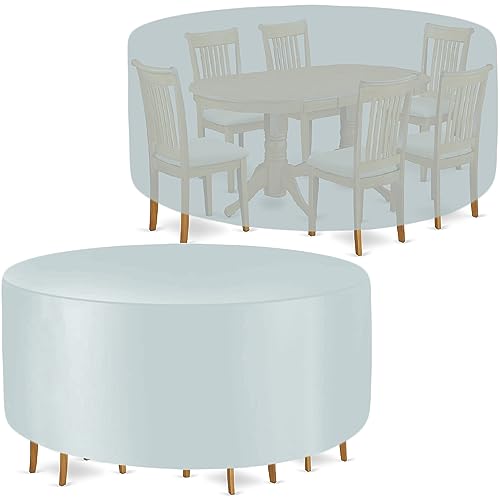 Gartentisch Abdeckung Rund, Abdeckplane für Gartenmöbel, Wasserdicht Staubdicht Anti-UV Tischabdeckung Gartenmöbel für Möbelsets –(Ø250x80cm) Grau von GYCQRS