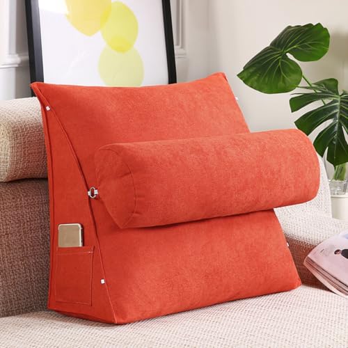 GYCS Keilkissen Dreieckiges Lesekissen Kissen Mit Verstellbarer Nacken,Keilkissen Sofa,Rückenstütze Rückenlehnenkissen Für Sofa Bett, Kopfteil Lendenwirbelstütze Kissen,Orange red,45 * 45 * 20cm von GYCS
