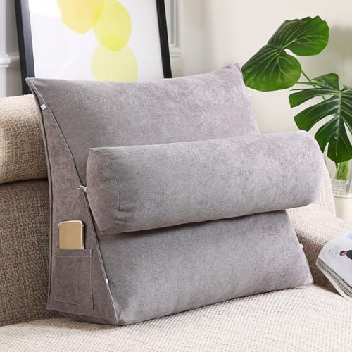 GYCS Keilkissen Dreieckiges Lesekissen Kissen Mit Verstellbarer Nacken,Keilkissen Sofa,Rückenstütze Rückenlehnenkissen Für Sofa Bett, Kopfteil Lendenwirbelstütze Kissen,Smoky Gray,45 * 45 * 20cm von GYCS