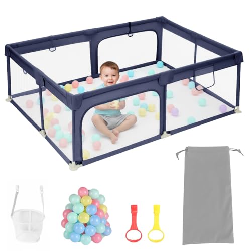 GYCS Laufstall Baby, Laufgitter Baby, Zaun, Kleiner Laufstall Für Kinder, Mit Reißverschlusstür, Laufgitter Mit Atmungsaktivem Netz An Vier Seiten Und Saugnäpfen,Dark Blue,150X180X60CM GYCS Laufstall Baby, Laufgitter Baby, Zaun, Kleiner Laufstall Für Kinder, Mit Reißverschlusstür, Laufgitter Mit Atmungsaktivem Netz An Vier Seiten Und Saugnäpfen,Dark Blue,150X180X60CM von GYCS