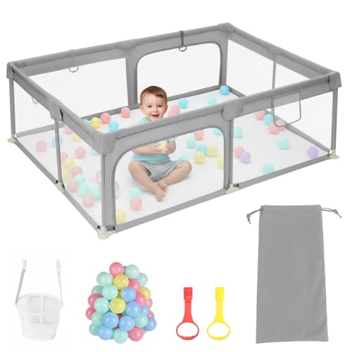 GYCS Laufstall Baby, Laufgitter Baby, Zaun, Kleiner Laufstall Für Kinder, Mit Reißverschlusstür, Laufgitter Mit Atmungsaktivem Netz An Vier Seiten Und Saugnäpfen,Light Gray,150X180X60CM GYCS Laufstall Baby, Laufgitter Baby, Zaun, Kleiner Laufstall Für Kinder, Mit Reißverschlusstür, Laufgitter Mit Atmungsaktivem Netz An Vier Seiten Und Saugnäpfen,Light Gray,150X180X60CM von GYCS