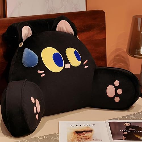 GYCS Lesekissen Samt Lesekissen Zum Sitzen Im Bett Erwachsene, Lesekissen Für Bett Und Sofa, Rückenkissen Bett, Keilkissen Sofa, Rückenlehne Kissen, Rückenstützkissen,Black cat,65x40cm von GYCS