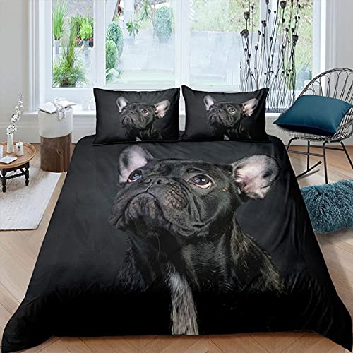 GYDGS Bettwäsche 135x200 Schwarze FranzöSische Bulldogge Mikrofaser Bettbezug Set für Kinder mit Reißverschluss und 2 Kissenbezug Weiche Atmungsaktiver Bettwäsche Sets von GYDGS