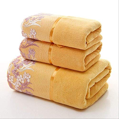 3Pcs/Set Lace Border Stickerei Mikrofaser Bad Handtuch Set 1Pcs Badetuch +2Pcs Gesicht Handtücher Badezimmer Set Handtücher, die Wasser Aufsaugen Weiß, GYDHJSSJ, gelb von GYDHJSSJ