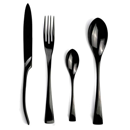 Ladle Spoon 4Pcs Black Tableware Set Edelstahl Besteck Besteck Utensilien, Küche Geschirr, Tischmesser Gabel Löffel Teelöffel, GYDHJSSJ von GYDHJSSJ