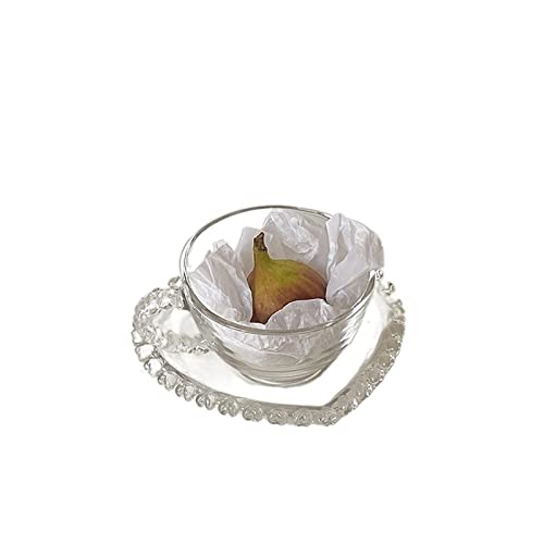 Tassen Glas Tasse Herz Glas Kaffee Tasse Teller Frühstück Milch Tasse Niedlich Tee Tasse Wasser Tasse Trinken Utensilien Tasse und Teller, GYDHJSSJ von GYDHJSSJ