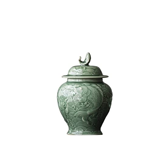 Tee Kaffee Zucker Kanister Celadon Fisch Tee Box Organizer Teegeschirr Welle Tee Container Kann Glas für die Lagerung Green Caddy Tin Tee Zeremonie Utensilien, GYDHJSSJ, grün von GYDHJSSJ
