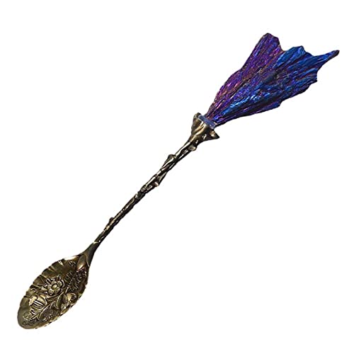Teelöffel Schwarzer Turmalin Löffel Vintage Gravur Kristall Löffel Pfau Blaue Flamme Cluster Kaffee Löffel Tee Löffel mit, GYDHJSSJ von GYDHJSSJ