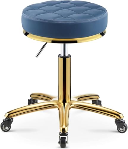 GYDUHYE 360° drehbarer Wohnzimmerhocker, 150 kg belastbar, robuster hydraulischer Hocker, Rollräder und goldener Edelstahlsockel, Rollhocker, Drehbarer runder Hocker (Farbe : Blau von GYDUHYE