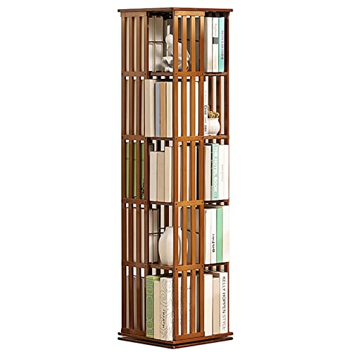 GYDUHYE Drehbares Bücherregal mit 3/5 Ebenen, braunes Bambus-Bücherregal, bodenstehend, Bücherregale, Aufbewahrung, Organizer, Schrank, Regal (Größe: 5 Ebenen (37 x 37 x 149 cm) von GYDUHYE