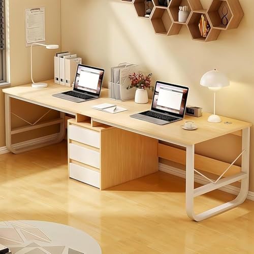 GYDUHYE Großer Doppel-Studier-Schreibtisch, 2-Personen-Schreibtisch mit 3 Schubladen, Holz-Gaming-Schreibtisch, Computertisch, Dual-Workstation, für Heimbüro (Natur, 200 cm) von GYDUHYE