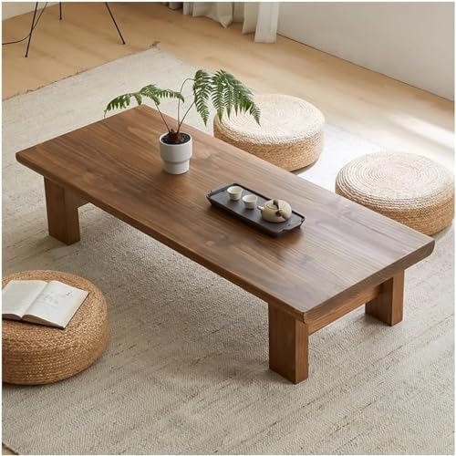 GYDUHYE Japanischer Bodentisch, Vintage-Teetisch, niedriger Tisch, rechteckiger Tatami-Tisch oder auf dem Boden sitzende Akzentmöbel (Größe: 140 x 60 x 38 cm, Farbe: A) von GYDUHYE