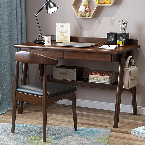 GYDUHYE Schreibtisch mit 2 Schubladen und Ablage, moderner, schlichter Massivholz-Schreibtisch, Arbeitsplatz, Heimbüro-Schreibtisch (119,9 cm, Natur) von GYDUHYE