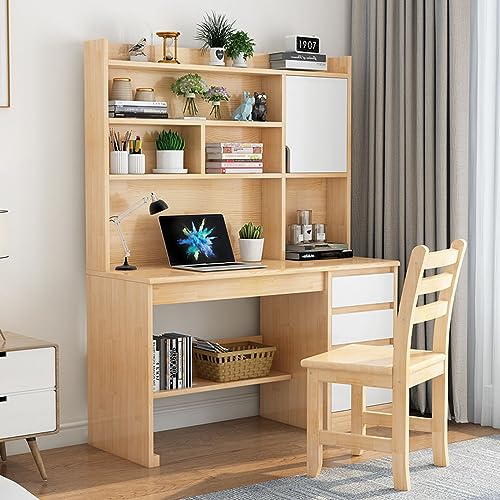 GYDUHYE Schreibtisch mit 3 Schubladen & Regal, moderner Studententisch/Arbeitstisch, Holzschreibtisch Computertisch für Home Office (99 cm, Natur) von GYDUHYE