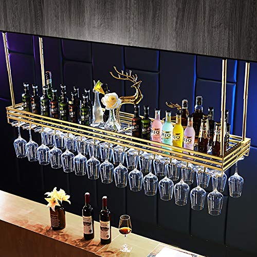 GYDUHYE Weinglasregal zum Aufhängen an der Decke im europäischen Stil, Loft-Weinflaschenhalter, Dekoration, Stielgläser, Kelchregal für Bars (Farbe: Gold, Größe: 100 x 35 cm) von GYDUHYE