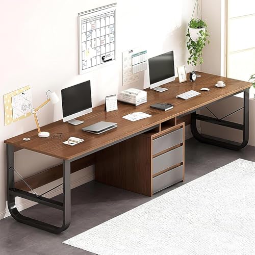 GYDUHYE Zwei-Personen-Schreibtisch mit Schubladen, extra langer Doppeltisch, Gaming-Computertisch, 2-Personen-Schreibtisch, Schreibtisch, Arbeitstisch, für Heimbüro, Schreibtisch (Walnussfarben, 240 x von GYDUHYE