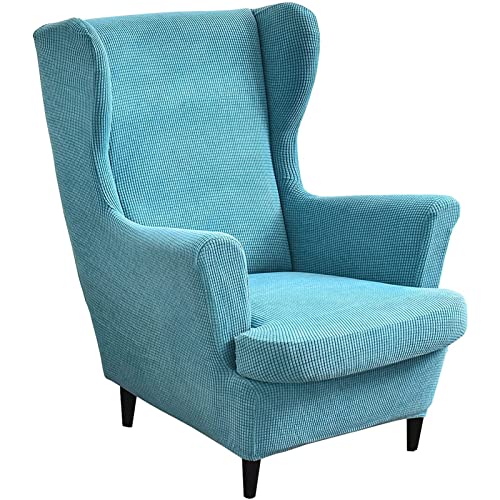 2 Stück Spandex Grain Fleece Stretch Sesselbezug Ohrensessel Schonbezug Ohrensesselbezuga Möbelbezüge Für Sessel Stühle Wohnzimmer (Sky Blue) von GYHH