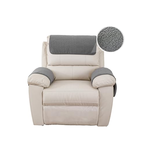 Armlehnenschoner Für Sessel Mit Tasche, Sesselschoner Sesselauflage, Sesselbezug Für Fernsehsessel, Lambswool Fleece rutschfest Möbelschutz Für Sofa, Stuhl (Light Gray,1 Sitzer) von GYHH