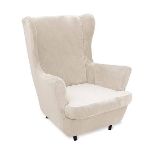 GYHH 2 Stück Samt Plüsch Stretch Sesselbezug Ohrensessel Schonbezug Ohrensesselbezuga Möbelbezüge Für Sessel Stühle Wohnzimmer (Beige) von GYHH