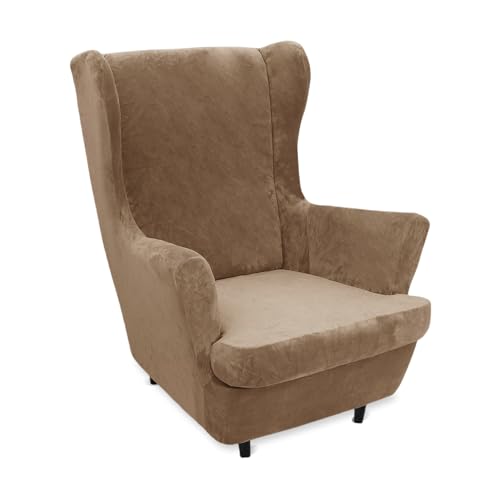 GYHH 2 Stück Samt Plüsch Stretch Sesselbezug Ohrensessel Schonbezug Ohrensesselbezuga Möbelbezüge Für Sessel Stühle Wohnzimmer (Camel) von GYHH