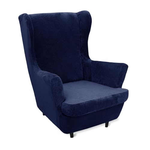 GYHH 2 Stück Samt Plüsch Stretch Sesselbezug Ohrensessel Schonbezug Ohrensesselbezuga Möbelbezüge Für Sessel Stühle Wohnzimmer (Navy) von GYHH