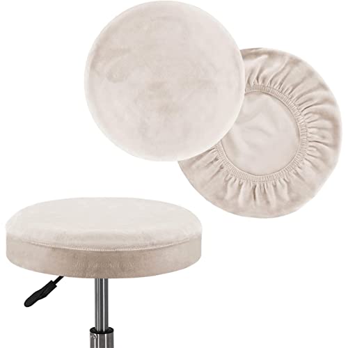 GYHH 2 Stück Samtige Runde Hockerbezug Sitzhocker Bezug, Barhocker-Abdeckungen Hocker-Stuhl-Abdeckungen Barhocker-Abdeckungen Kreishocker-Abdeckung (Beige,30.5-35.5cm) von GYHH