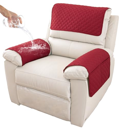GYHH Armlehnenbezüge,Armlehnenschoner,Sofa Armlehne Kopfstützenbezug Für Sessel, Armlehnenbezug, Sesselbezug, Rutschfester, Gesteppter Möbelschutz (Red,1-Sitzer Liege | 3 STK) von GYHH