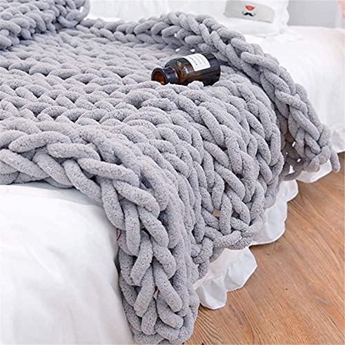 Gestrickte Grobe Strickdecke Wolle Kuscheldecke Grobstrick Wolldecke,Chenille Handgewebte Überwurf Gemütliche Warme Decke Für Bett Sofa Stuhl Büro (32" x40" | 80x100cm,Light Gray) von GYHH