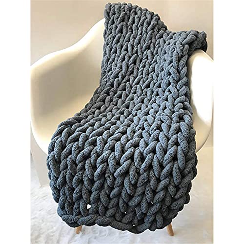 Gestrickte Grobe Strickdecke Wolle Kuscheldecke Grobstrick Wolldecke,Chenille Handgewebte Überwurf Gemütliche Warme Decke Für Bett Sofa Stuhl Büro (60" x80" | 150x200cm,Dark Gray) von GYHH