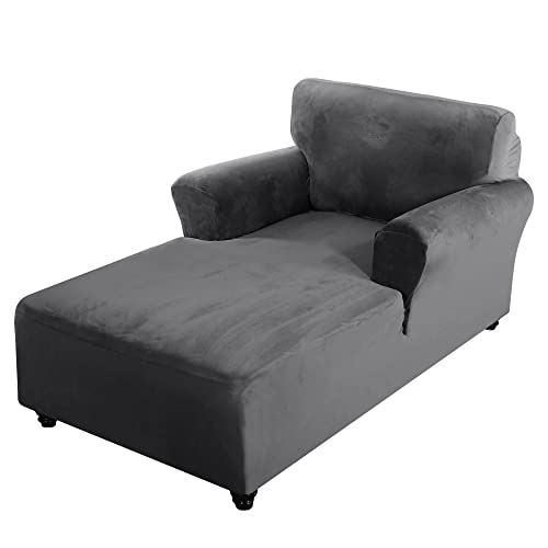 Samt Chaiselongue-Bezug Mit Doppelten Armlehnen, Schonbezug, Luxus-Chaiselongue Für Wohnzimmer, Schlafzimmer, Lounge (Grey) von GYHH