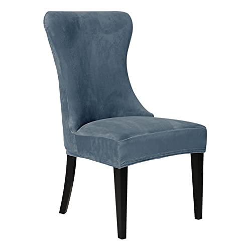 Tufted Stretch Samt Wingback Chair Schonbezug Mit Armakzent Seitenstuhlbezug Abnehmbarer Weicher Bankettstuhlschutz (Grey Blue,1) von GYHH