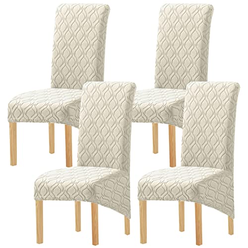 XL Größe Stuhlhussen Mit Hoher Rückenlehne Elastizität Spandex Stoff Stuhlhusse Sitzbezug Große Dicke Stuhlhussen Für Zuhause Esszimmer Küche Bankett (Beige,4er Pack) von GYHH