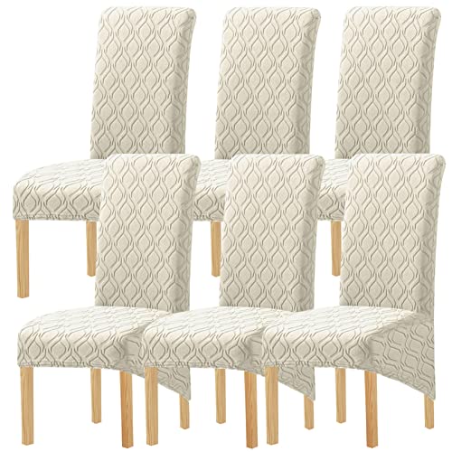 XL Größe Stuhlhussen Mit Hoher Rückenlehne Elastizität Spandex Stoff Stuhlhusse Sitzbezug Große Dicke Stuhlhussen Für Zuhause Esszimmer Küche Bankett (Beige,6er Pack) von GYHH