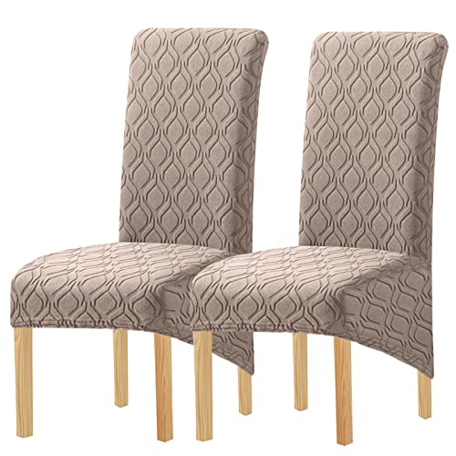XL Größe Stuhlhussen Mit Hoher Rückenlehne Elastizität Spandex Stoff Stuhlhusse Sitzbezug Große Dicke Stuhlhussen Für Zuhause Esszimmer Küche Bankett (Sand,2er Pack) von GYHH