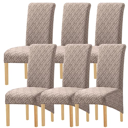 XL Größe Stuhlhussen Mit Hoher Rückenlehne Elastizität Spandex Stoff Stuhlhusse Sitzbezug Große Dicke Stuhlhussen Für Zuhause Esszimmer Küche Bankett (Sand,6er Pack) von GYHH