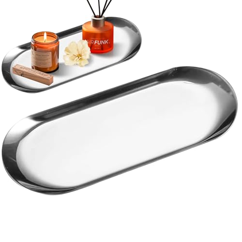 GYHWOFUL Dekotablett Groß 32x12 cm, Ovale Deko Tablett, Edelstahl Schmuck Tablett, Serviertablett, Ablageschale, Einfache Moderne Dekoration, Silber GYHWOFUL Dekotablett Groß 32x12 cm, Ovale Deko Tablett, Edelstahl Schmuck Tablett, Serviertablett, Ablageschale, Einfache Moderne Dekoration, Silber von GYHWOFUL