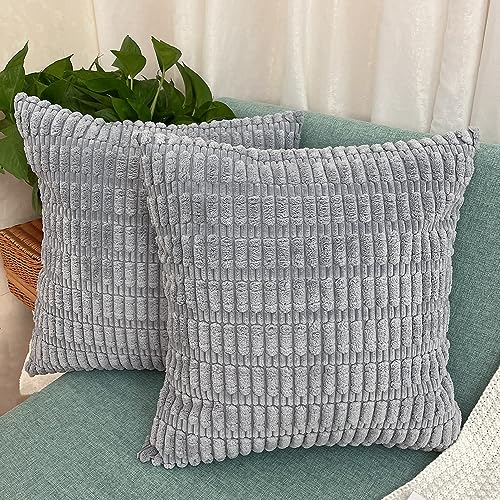 GYISANA 2 Stück Dekorativ Kissenbezug Cord Kissenhülle Dekokissen Sofakissen für Couch, Auto, Schlafzimmer (45 x 45 cm, Grau) von GYISANA