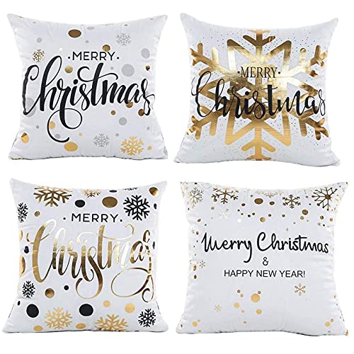 GYISANA 4er Set Dekorativ Kissenbezug Baumwolle Leinen Kissenhülle Dekokissen Sofakissen für Couch, Auto, Schlafzimmer 45x45 cm (Weiß Weihnachten) von GYISANA