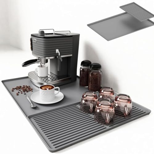 2-in-1-Kaffee-Bar-Matten für Arbeitsplatte, Silikon-Kaffeemaschine, Espressomaschine, Station, Matten unter Kaffeemaschine, verschüttete Matte, Arbeitsplatten, Topf (grau) von GYJZZW